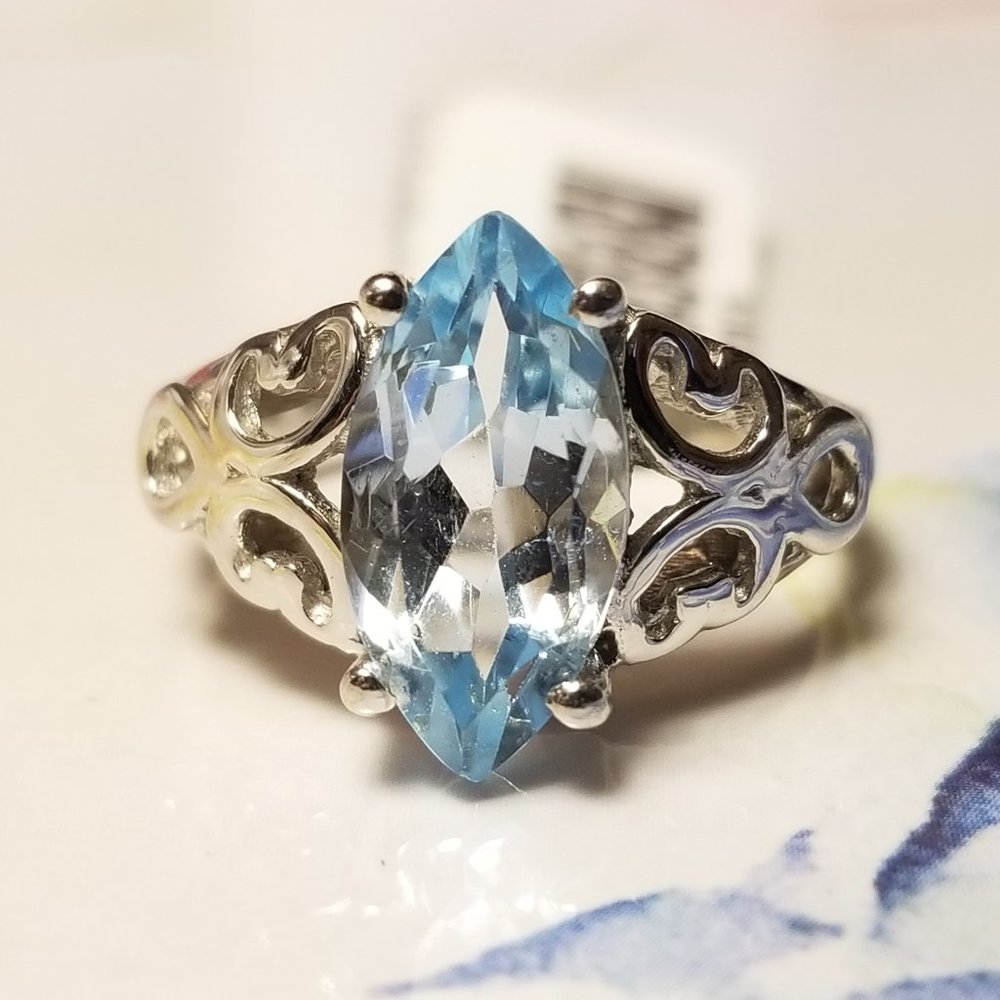 3.5ct Sky Blue Topaz Solitaire Sterling Silver Rng